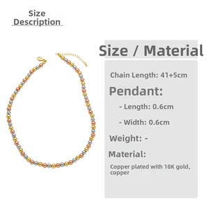 Detailed size specifications for tricolor 18K gold plated beaded necklace with dimensions