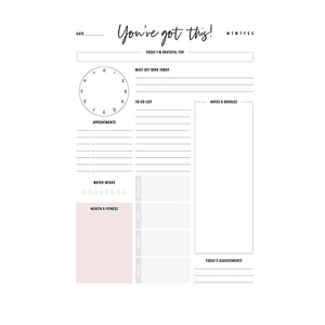 Minimalist daily planner sheet with to-do list and time management schedule layout