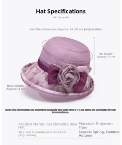 Spécifications détaillées de taille pour le chapeau de soleil violet avec dimensions