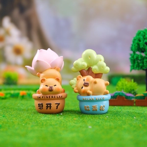 Cute capybara resin desk figurines with mini potted plants and relax themed slogans