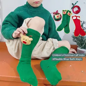 Weihnachts Socken Für Kinder Strickbaumwolle Mit 3D Weihnachtsmann Rentier Plüsch Festliches Geschenk Winterwarme Socken