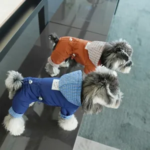 Tuta invernale impermeabile a quadretti per cani di piccola taglia blu e arancione
