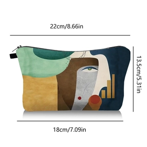 Artistic oil painting makeup bag with dimension details and colorful face print