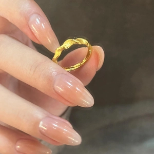 Minimalist gold plated twisted wavy open ring with elegant matte and polished finish