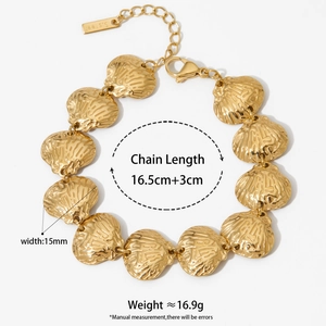 Bohemian gold stainless steel seashell link bracelet with adjustable chain and lobster clasp