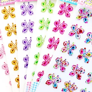 Colorful butterfly acrylic rhinestone stickers for children with self-adhesive backing