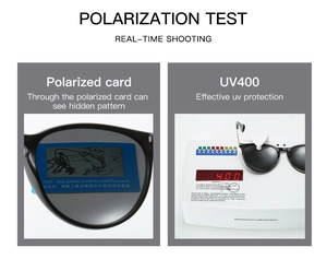 Polarized sunglasses test showing UV400 protection and glare reduction on black lenses