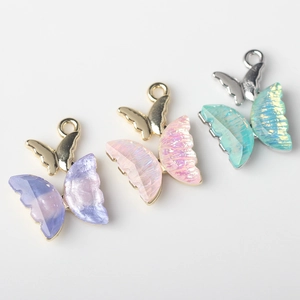 Alloy resin butterfly charms in purple pink and cyan for DIY jewelry making