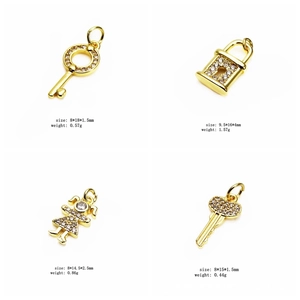 Detailed dimensions and weight of gold star, moon and lock charms with cubic zirconia