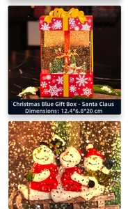 Macro detail of Christmas red gift box water globe with Santa and snow scene, 20cm high