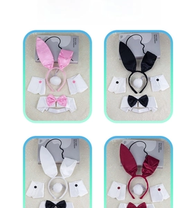 Detail of four-piece bunny cosplay set including rabbit ears, bow tie, cuffs, and plush tail