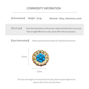 Size guide for vintage resin flower brooch with dimensions 5.5cm and material details