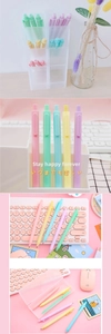 Detailed set of macaron retractable gel pens in pink, green, blue, yellow, and purple tones