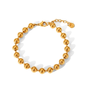 18K gold plated stainless steel bead chain bracelet for women with lobster clasp closure