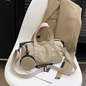 Sac À Épaule Cylindre En Nylon Pour Femmes Grande Capacité Commuter Bandoulière Sac À Main Avec Pochette Ronde Style Japonais