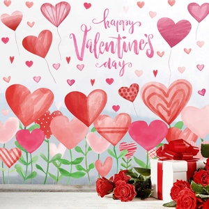 Valentine's Day Heart Wall Stickers Romantic Watercolor Window Clings PVC Static Decals Wedding Party Home Decor