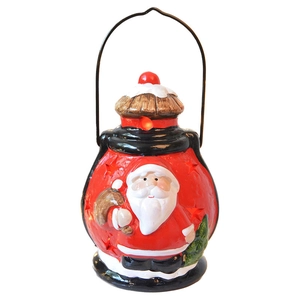 Lanterne de Noël Père Noël rouge avec poignée en métal et boule décorative festive