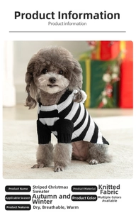 Detail of knitted striped pet sweater with warm breathable fabric for small dogs