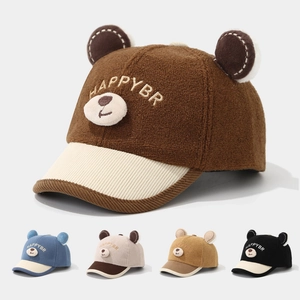 Casquette De Baseball Enfants Oreilles D'ours Polaire Velours Côtelé Chaud Bonnet Hiver Mignon Dessin Animé Bébé