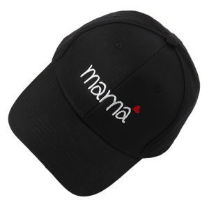 Black cotton baseball cap with white embroidered mama text and a red heart detail