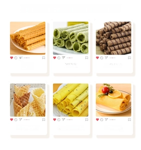 Macro detail of various crispy egg roll flavors including matcha and chocolate cake molds