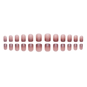 Pink gradient press-on nails set with silver glitter tips and 24-piece full cover set