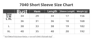 Detailed size guide table for women's short-sleeve mesh yoga top and gym fitness wear