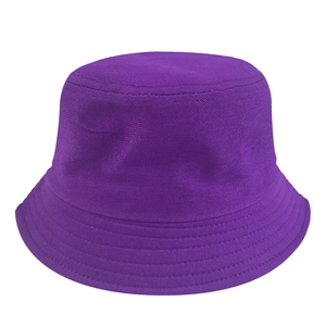 Close-up of purple cotton bucket hat showing twill texture and stitching details