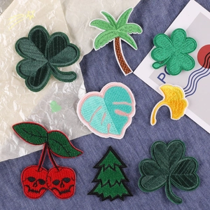 Embroidery Patches Polyester Iron On Sew On Clothing Decoration Cartoon Leaf Cherry Skull Patterns DIY Applique Apparels