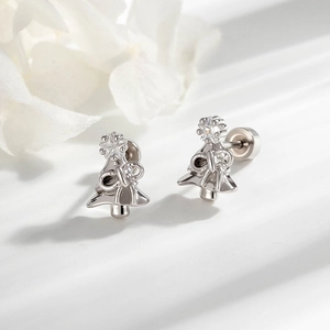 Christmas Tree Star Bow Zircon Titanium Steel Copper Screw Back Cartilage Piercing Earring For Women Holiday Jewelry