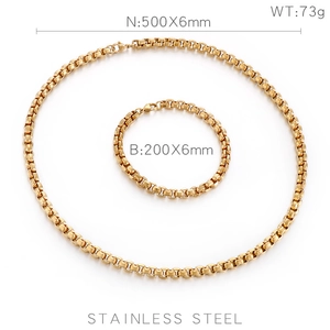 Set di collana e bracciale hip hop in acciaio inossidabile dorato con specifiche taglie