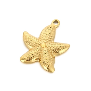 Golden starfish pendant with textured detail and top bail for beach jewelry making