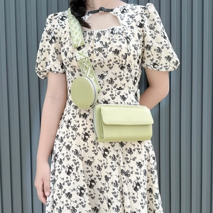 Avocado green crossbody bag set with wide jacquard strap and round coin purse for women