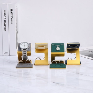 Luxury gold metal jewelry display trays with velvet cushions for watches and rings