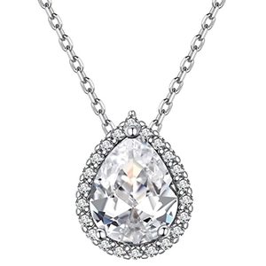 Elegant pear-cut emerald zircon halo pendant necklace with silver finish for women