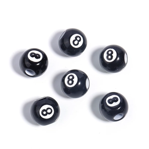 Detailed view of acrylic black billiard number 8 round loose beads for DIY jewelry making