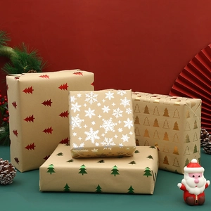 Papier Emballage Cadeau Noël Kraft Dorure À Chaud Renne Sapin De Noël Motif Flocon De Neige Décoration Festive