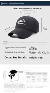Detailed size chart for baseball cap showing head circumference measurements and guide