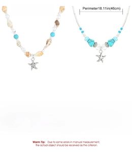 Spécifications de taille et poids des colliers étoile de mer avec perles et coquillages