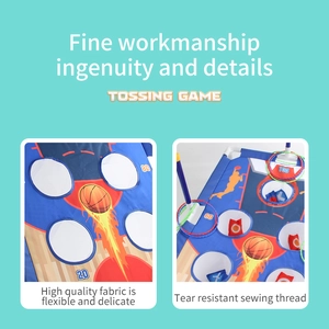 Close-up of tear-resistant stitching and durable fabric on the blue tossing game board