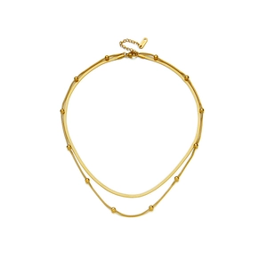 Collier double rang en titane doré avec chaîne serpent plate et chaîne à billes délicate