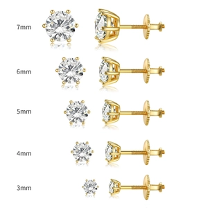 Comparison of golden round-cut zircon studs in sizes from 3mm up to 7mm diameter
