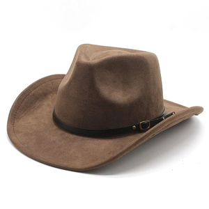 Western Cowboy Hat Suede Polyester Wide Brim Retro Ethnic Style Jazz Fedora For Men Women Adjustable Leather Band