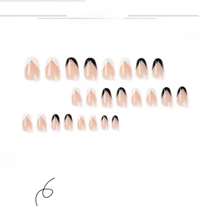 Detailed set of 24 pieces French V-shape press-on nails in black and white finish