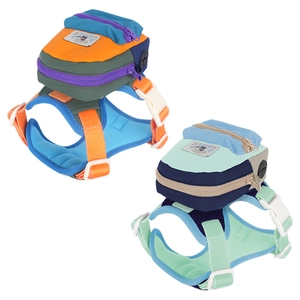 Dual vibrant multi-color dog harness backpacks with breathable mesh and nylon straps