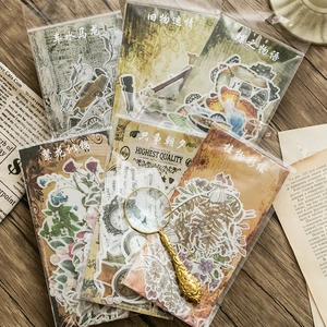 Vintage washi paper sticker set featuring retro plants, insects and nostalgic patterns