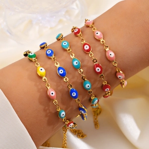 Bracelet Oeil Du Mal En Acier Inoxydable Rétro Pour Femmes Émail Coloré Plaqué Or Bijoux Ajustables Bohème