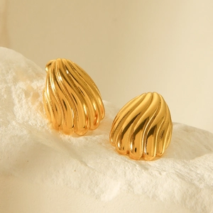 Minimalist 18k gold plated stainless steel textured shell earrings for women