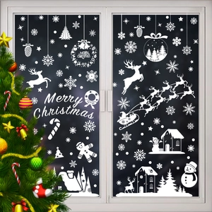 Stickers de fenêtre de Noël blancs avec flocons de neige et renne pour décoration festive
