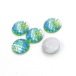 Green and blue fish scale resin flatback cabochons for DIY jewelry making 14mm